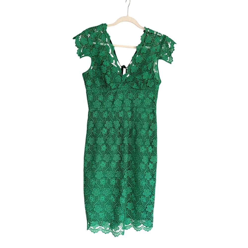 Tracy Reese Green Floral Lace Sheath Dress Illusion Neck Cutout Back Sz 8